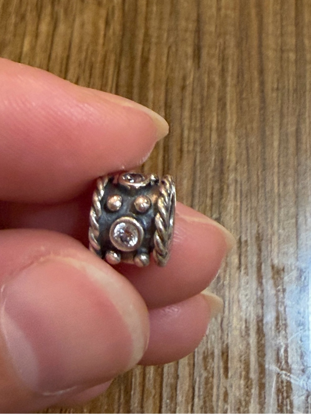 Pandora Sterling Silver Bead Charm with Clear Stone Accents